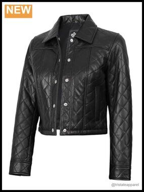 Women's Real Lambskin Leather Cropped Jacket Zip Closure